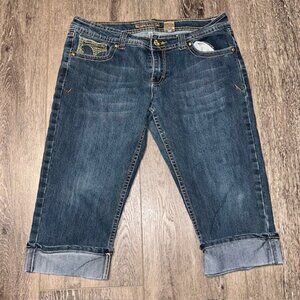 5ive Womens Blue Denim Stretch Capri Jeans Pants Embelished Pocket Size 15